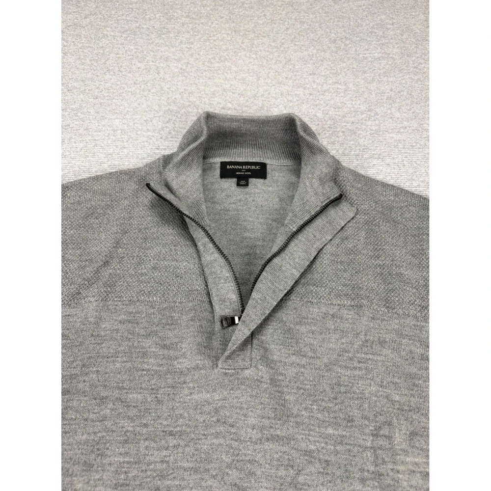 Banana Republic Mens XL Gray Merino Wool Blend Quarter Zip Sweater 980773